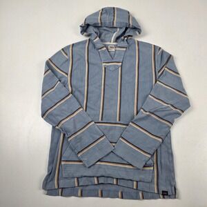 Faherty Brand Hoodie Mens Medium Blue Striped Baja Pullover Cotton Kangaroo